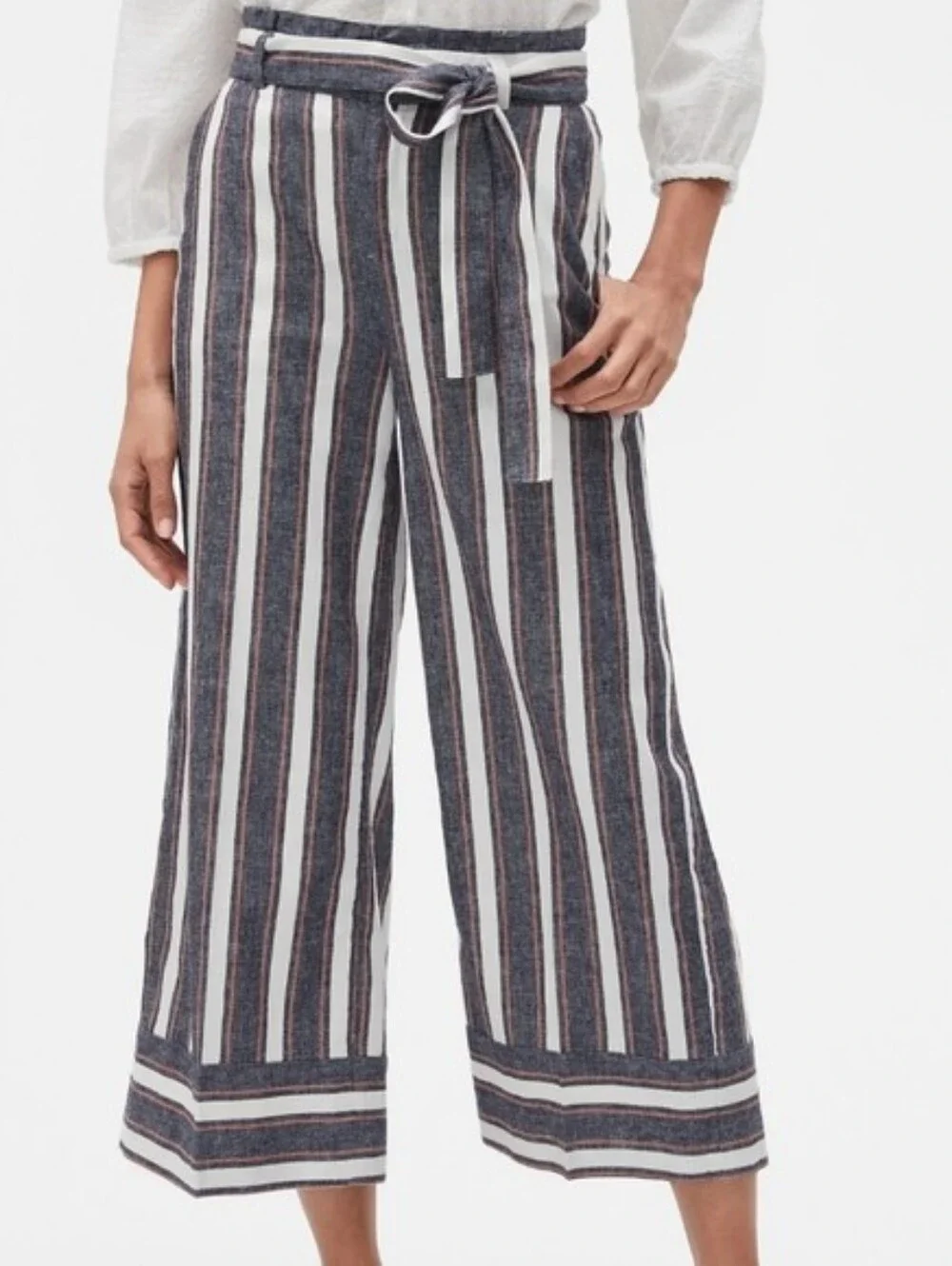 Banana Republic Blake Linen Blend Striped Cropped Wide Leg Pants - Size 6